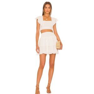 MinkPink x REVOLVE White Wash Crop Top & Mini Skirt